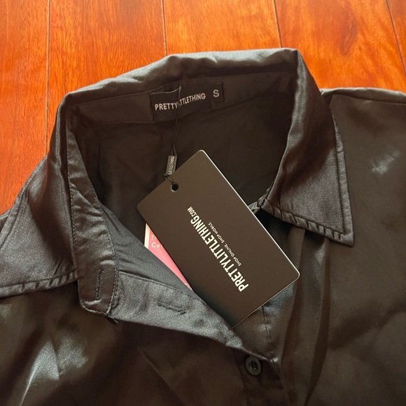 Black Satin Button Up Shirt - PLT - Picture 6 of 7